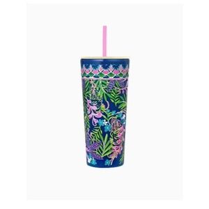 LILLY PULITZER 24 oz Tumbler w Straw NIB Borealis Blue How Do You Like Me Prowl
